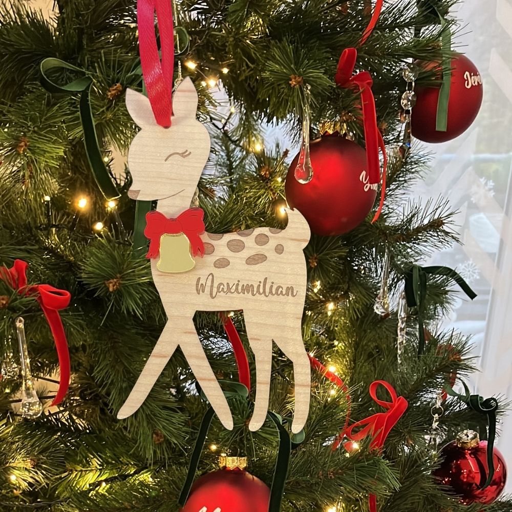 Suspension de Noël Colombe et cœur or personnalisée – Bois ou acrylique