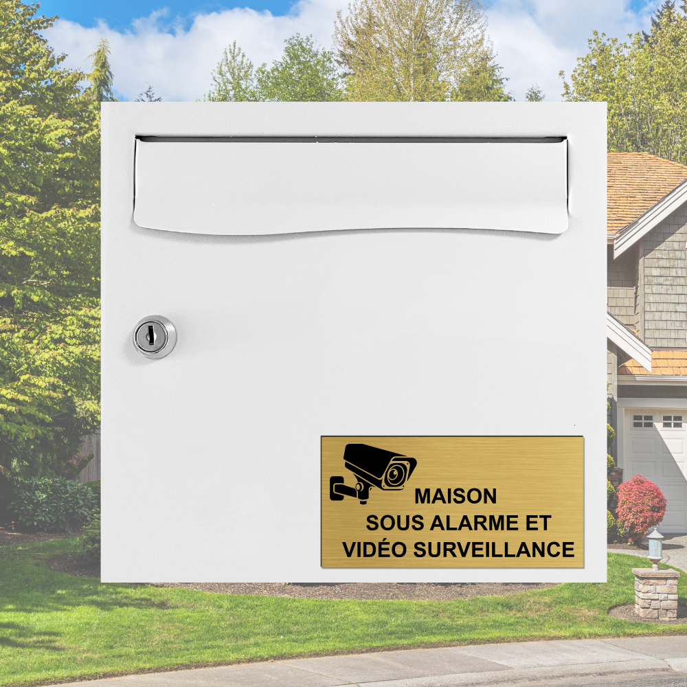Plaque « Maison sous Alarme et Vidéo Surveillance » – PVC 10×5 cm