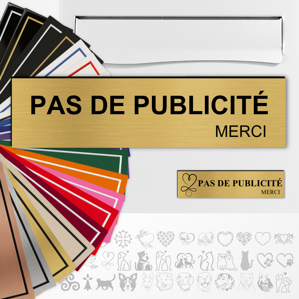 Plaque Pas de Publicité personnalisée avec ou sans motif Adhésive PVC – 8×2 cm