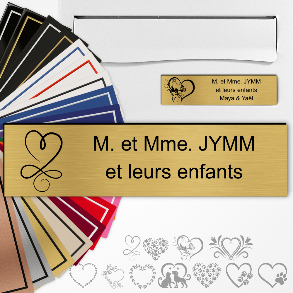 Plaques boîte aux lettres personnalisée avec motifs coeur Adhésive PVC – 10×2,5 cm