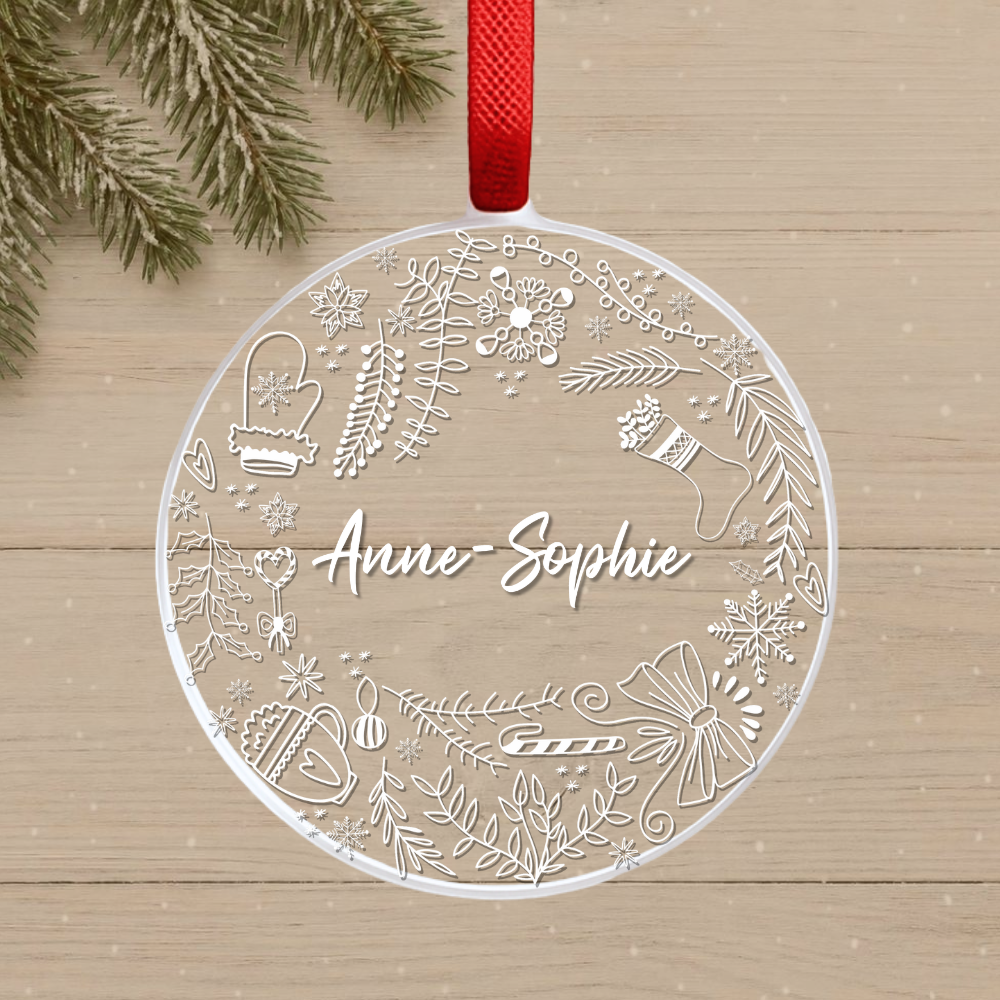Boule de Noël avec décor vintage - Prénom gravé