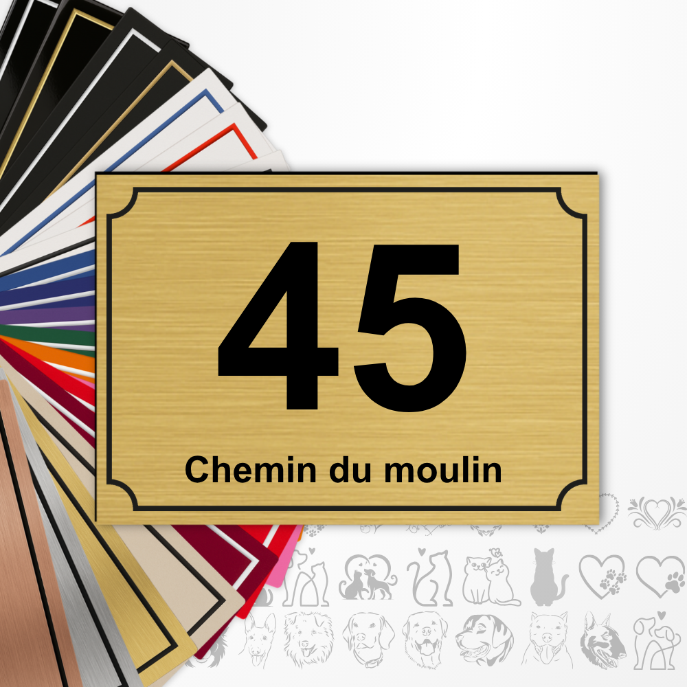 Numéro de rue rectangle personnalisable avec ou sans motif adhésive en PVC – 15x10 cm