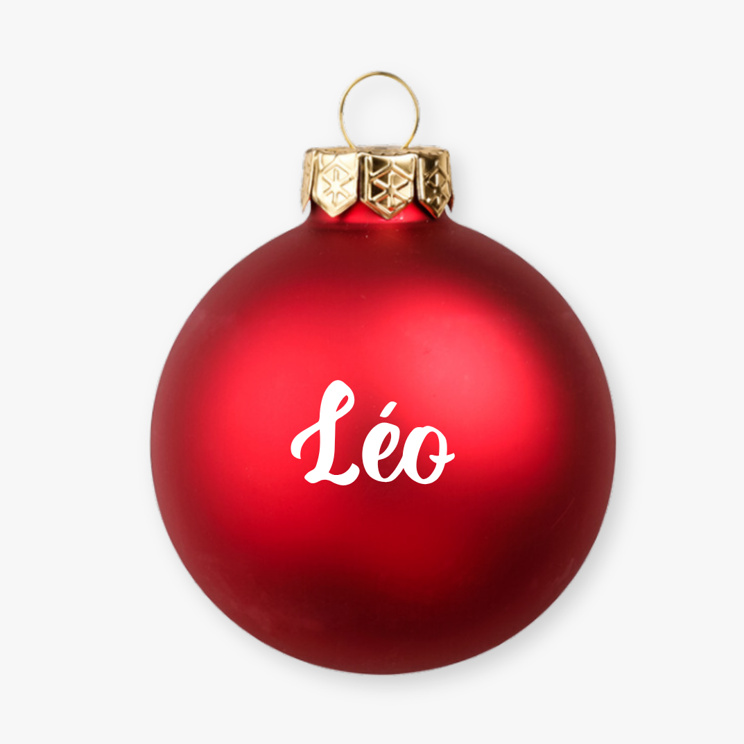 Boule de Noël en verre rouge mat personnalisée - 8 cm