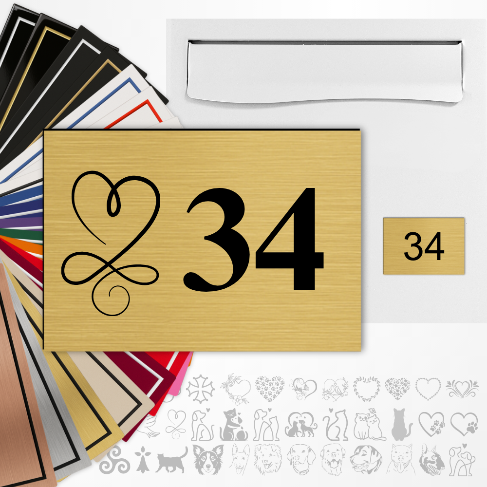 Numéros de boîte aux lettres personnalisé avec ou sans motif adhésive PVC - 3 formats