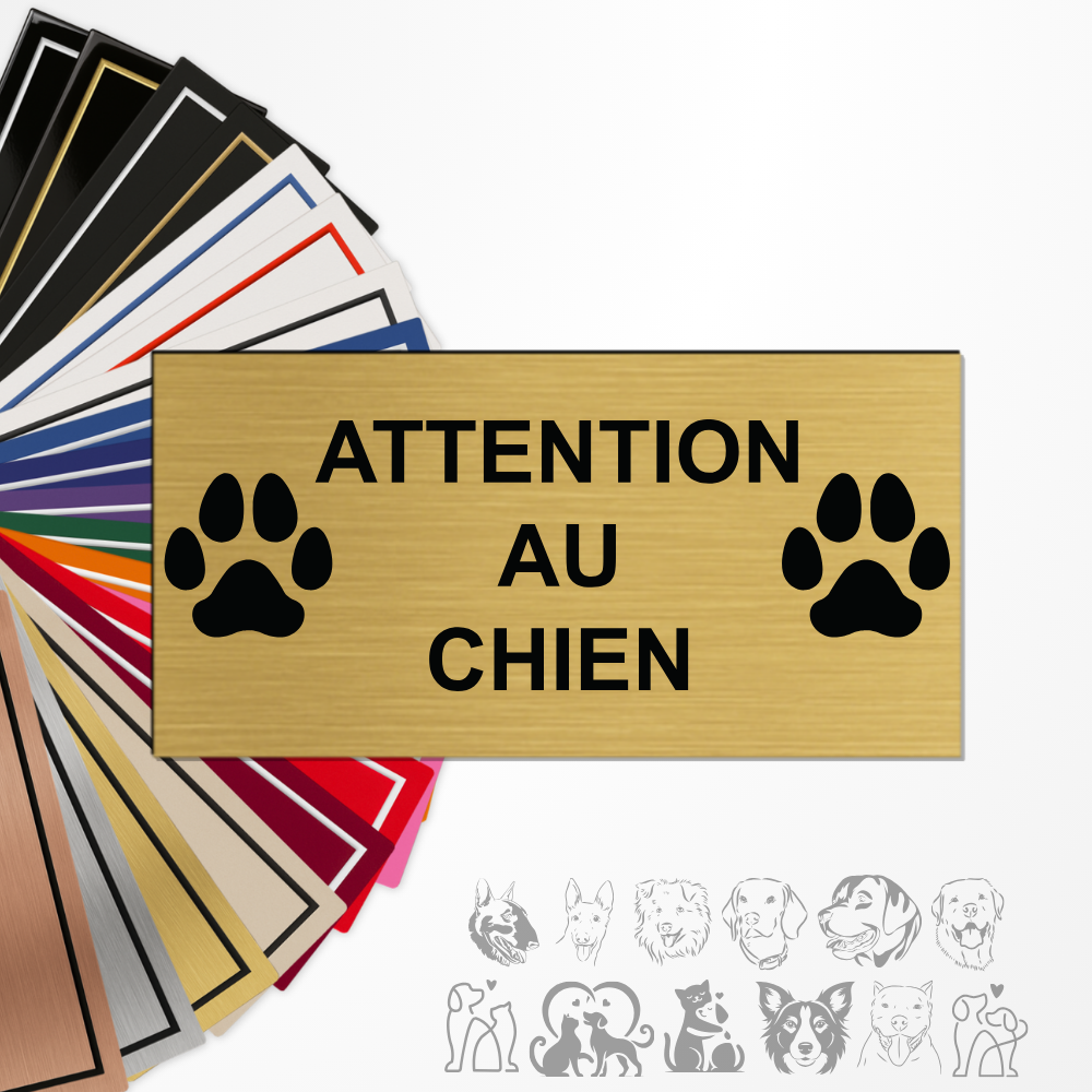 Plaque attention au chien motif chiens et races adhésive en PVC – 10x5 cm