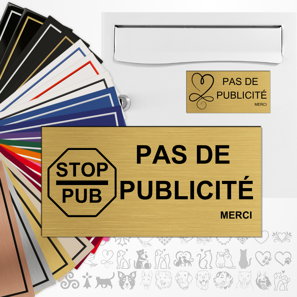 Plaque Pas de Publicité grand format personnalisée avec ou sans motif adhésive PVC – 10x5 cm
