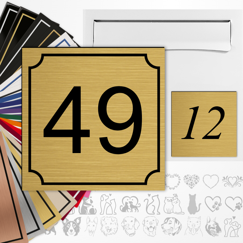 Numéro de rue carré personnalisé avec ou sans motif adhésif PVC – 10x10 cm
