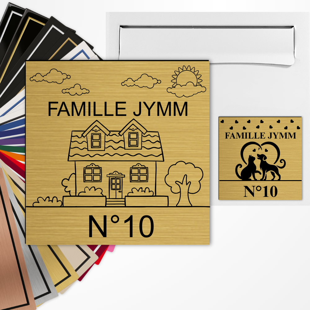 Plaque boîte aux lettres nom et numéro personnalisée Adhésive PVC – 10x10 cm