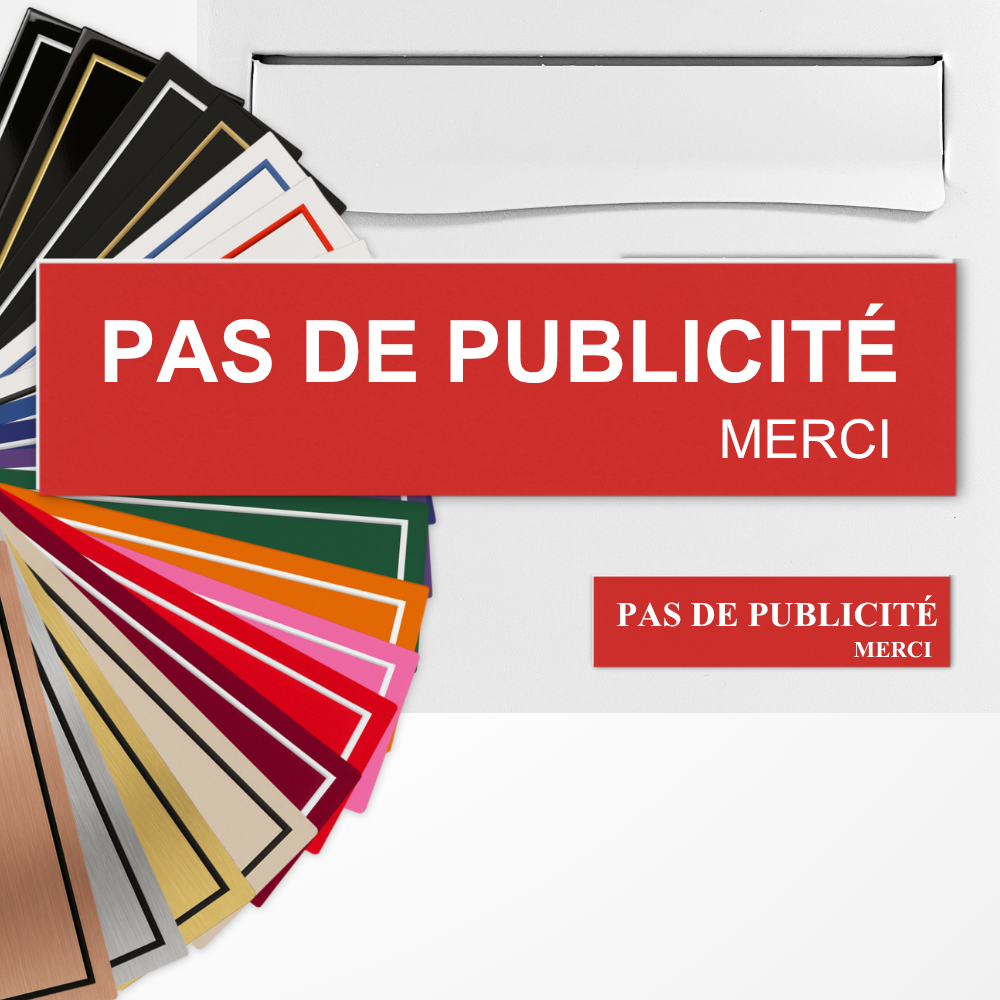 Plaque Pas de Publicité personnalisée adhésive PVC – 8×2 cm