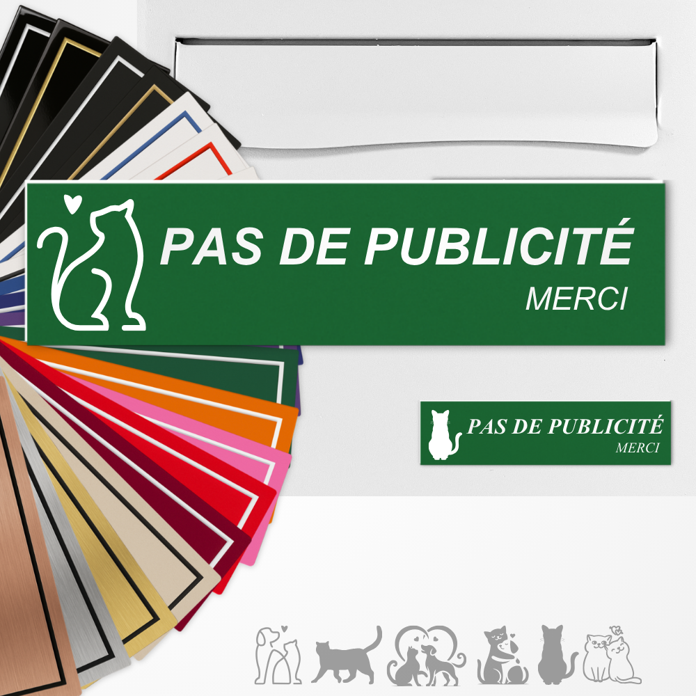 Plaque Pas de Publicité personnalisée avec motifs Chat adhésive PVC – 8×2 cm