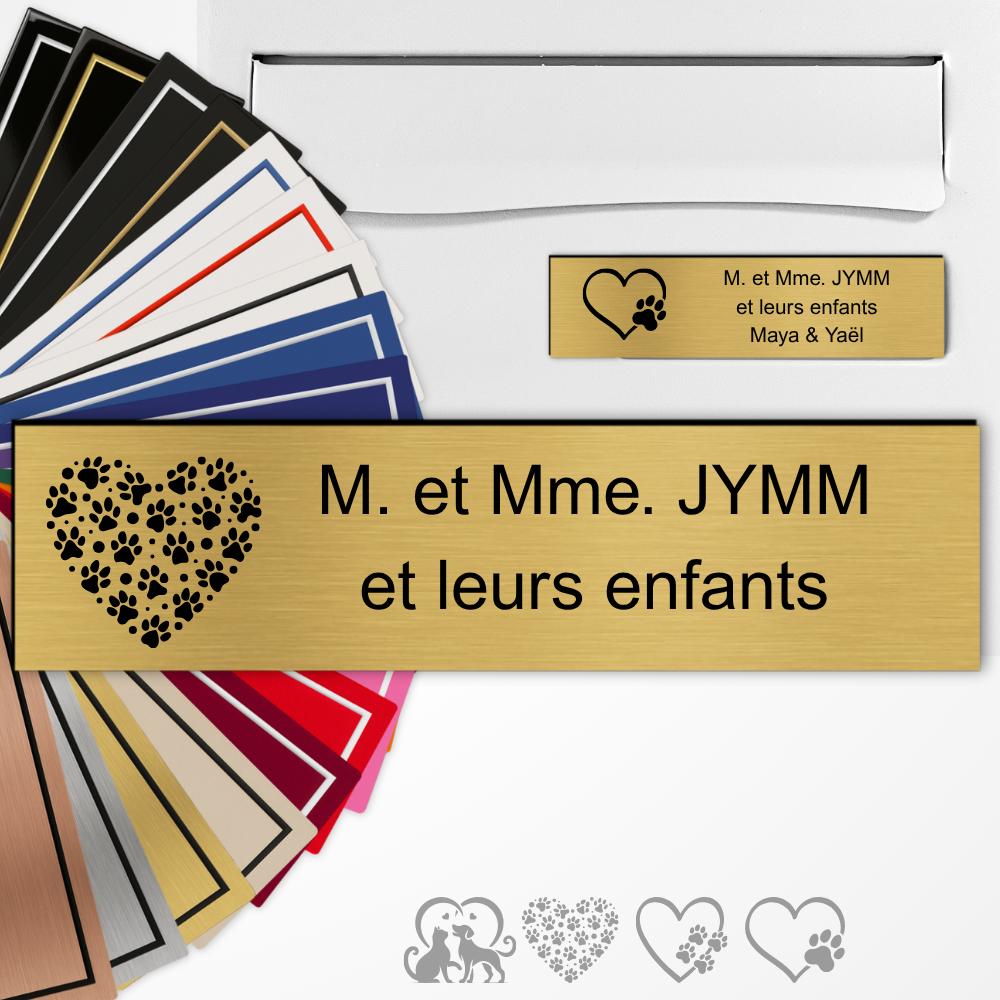 Plaques boîte aux lettres personnalisées motifs coeurs animaux Adhésive PVC – 10×2,5 cm