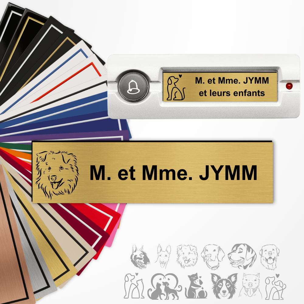 Plaque interphone et sonnette personnalisée motifs chiens et races Adhésive PVC – 6x1,5 cm