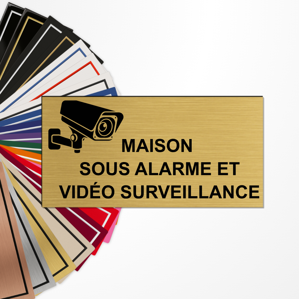 Plaque Maison sous alarme et vidéo surveillance adhésive en PVC – 10x5 cm
